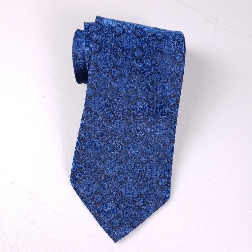 KETCH Necktie Blue Geometric Pattern Men's Tie Made In‎ USA Classic Style